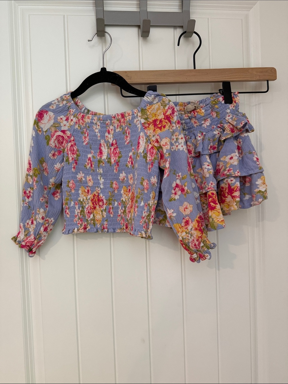 Girls Lavender Floral Matching Set - Top & Ruffle Skirt